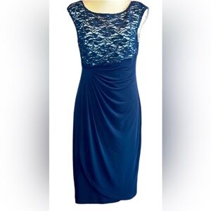 Connected Apparel Knee Length Black Lace Dress Size 10